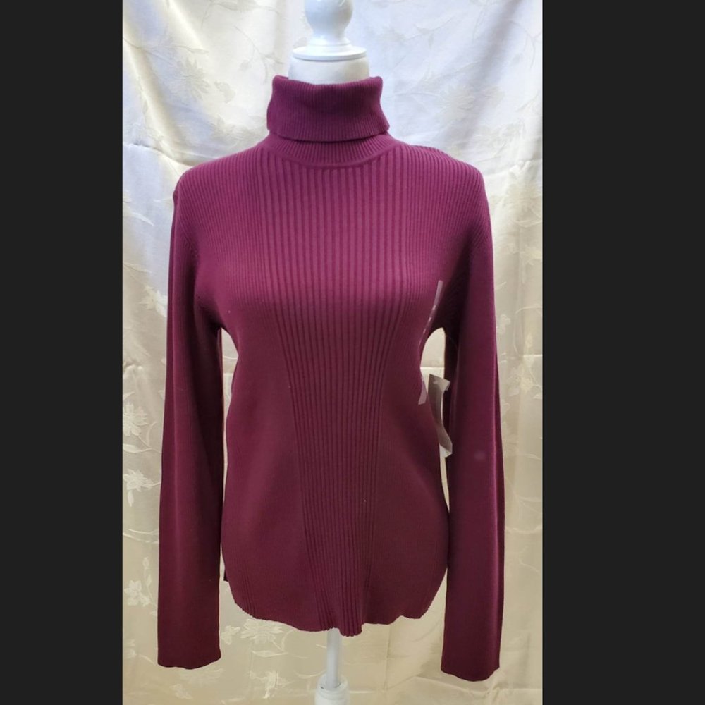 NEW Jones New York Plum Wine Fitted Ribbed Turtleneck